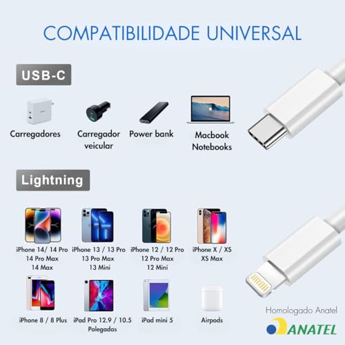 Genérico Cabo Lightning 1 Metro Certificado Apple MFi Premium Carregamento Rápido Turbo Resistente D
