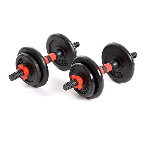 Enjoy Fit Kurzhanteln 2er Set Gusseisen 15kg / 20kg / 25kg - Hantelstange, Gewichte und Sternverschlüsse gerändelt 25mm schwarz rot-15KG Cover