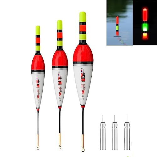 3x LED Angelposen Set Mit Bissanzeiger - Leuchtbojen Für Nachtangeln