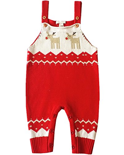 BESTERY REDODECO Baby Shoulder Strap Romper Christmas Deer Jumper Knitted Sweater Best Gift (Age 6-12 Months, Red)
