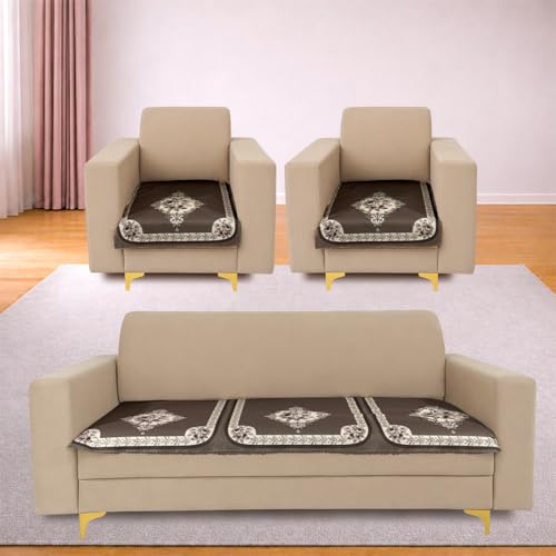 Image of Homerz Premium Waterproof Jasmine Joe Sofa Seat Cover - Floral Printed Sofa Protector | Non-Slip, Washable & Durable Sofa Protector (Coffee, 5 (3+1+1) Seater)