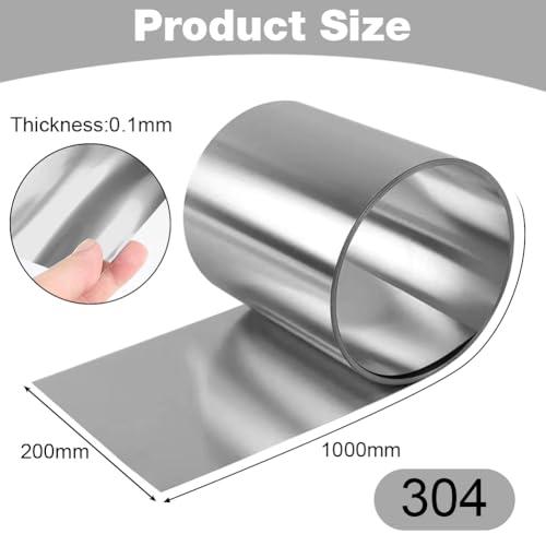 LOMUG 304 Edelstahlblech Streifen 0,1 mm – Silberne Feinblech-Folie 200x1000 mm für Reparaturen, Oberflächenschutz und Handwerk