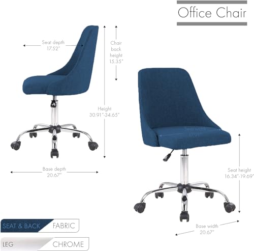 Image of Taskpro Fabric Upholstered Height-Adjustable 360 Swivel Revolving Office Study Desk Chair in Dark Blue Color