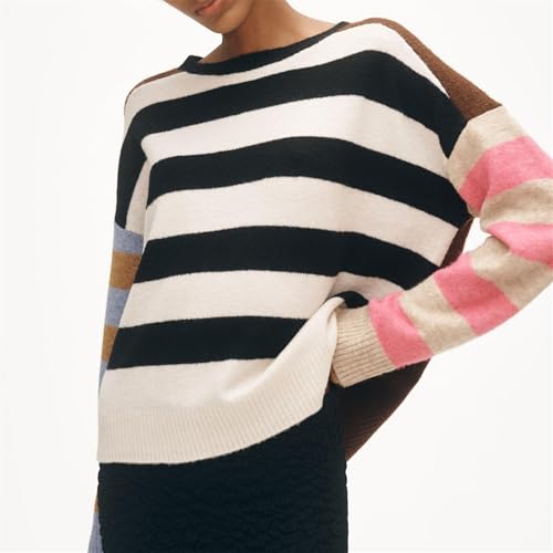 Oversized Striped Sweater Women Color Block Batwing Sleeve Pullover Sweaters Fall Crewneck Knit Tops4