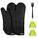 PHILORN Guante de Silicona 5en1 Extra Largo Impermeable Resistente al Calor Guante con Forro de algodón, Manoplas Antideslizante al Calor Traje para Ollas y Hornos Cocina Microondas Barbacoa (Negro)