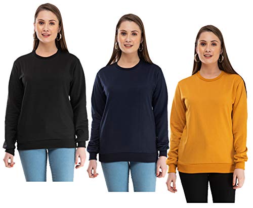 Image of IndiWeaves Women Fleece Warm Sweatshirt for Winters (XXXL,Mustard,Nevy Blue,Black) Pack of 3