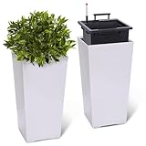 CuisinAid 23" Tall Planter - Conical Planter for Indoor and Outdoor - Modern White Plant Pot for Front Porch Patio - Self-Watering, Drain Holes, Water Level Monitor