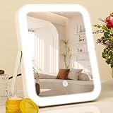 ROLOVE 8x10 Inch Lighted Vanity Mirror, 3-Color Dimmable LED Lighting & Touch Control, Portable Makeup Mirror with U-Bracket for Travel/Dressing Room (White)