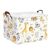 Clastyle Woodland Animals Laundry Hamper Leaf Book Storage Basket for Bathroom Parent Storage Box to Organize Toy Clothes,Lion,40x30x30 cm