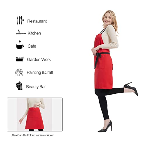 Emicity Kitchen Aprons For Women With Pockets Chef Aprons For Men Christmas Cooking Aprons Server Waiter Waitress Gift Red #TOP4