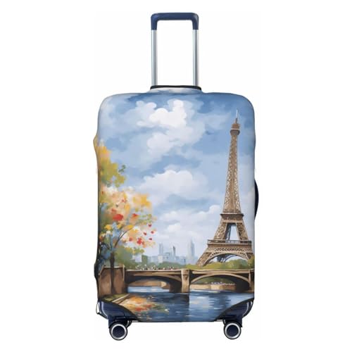 SMAZDFXX Funda Protectora para Maleta de Alta Elasticidad con Estampado de Pintura al óleo de Torre de Hierro, Universal, Resistente a arañazos, para Hombre y Mujer, Extragrande.