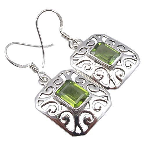 Solid Sterling Silver Natural Rectangle 6 x 8 mm Peridot Earrings 1.4