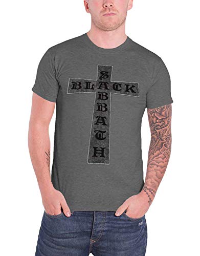 Black Sabbath T Shirt Distressed Cross Band Logo Official Unisex Grey XL