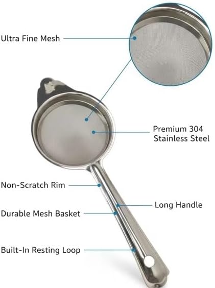 Fine Mesh Tea Strainer with Long Handle, Kitchen Sieve for Tea, Coffee, Juice, Lemon, Herbs & Cooking