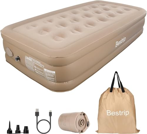 Bestrip Air Mattress Twin Size Inflatable Bed with Built in Pump Rechargeable 16 Self Inflation Blow up Mattress Airbed for Camping Home&Guests