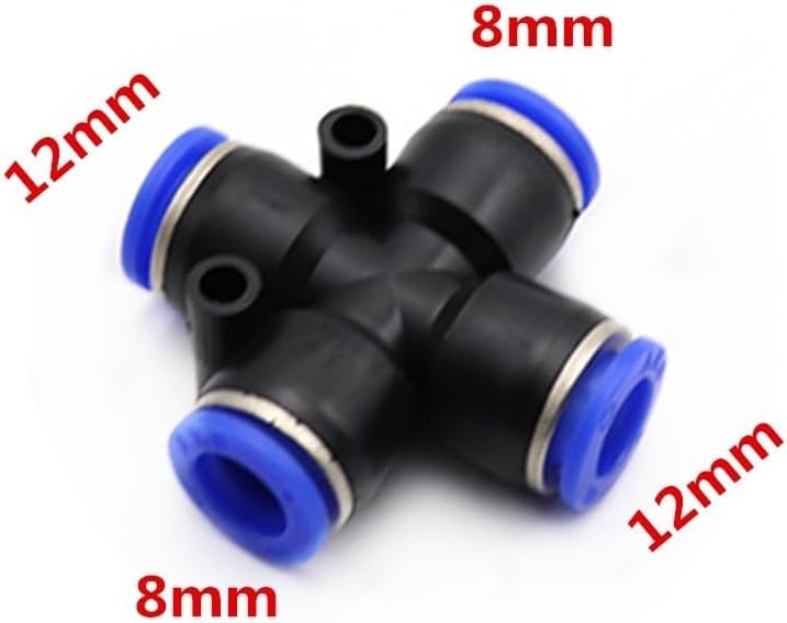 Pneumatic Air Fitting 4 6 8 10 12mm OD Hose 4-Way Cross Shaped Splitter Push in Pneumatic Tube Connector Quick Fittings (Color : 12-8)