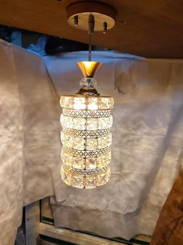 Image of Round Crystal Style 3 Light LED Pendant Lamp for Dining Table, Bedroom & Living Room Hanging Ceiling Light for Home & Bar (A35 Crystal Pendant LAMP)