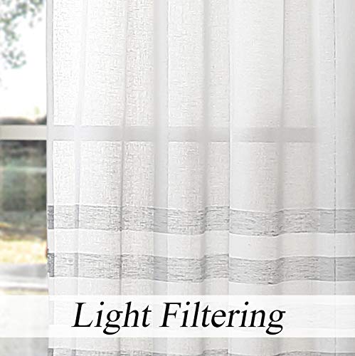 WEST LAKE Cortinas transparentes cinza e brancas 213 cm, painéis listrados com blocos de cores para