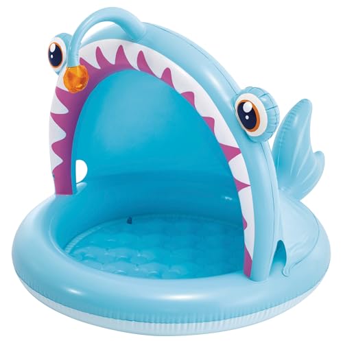 Intex Angler Fish Aufblasbarer Kinderpool, 127 x 102 x 86 cm, mit Sonnenschirm, gepolsterter Boden, 3D-Design, 45 l, für Kinder von 1-3 Jahren, Robustes Vinyl (58400)
