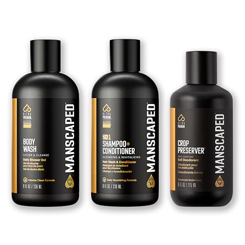 MANSCAPED Fresh Start Kit Mens Daily Shower & Deodorant Set with Body Wash (8oz) 2-in-1 Shampoo & Conditioner (8oz) Crop Preserver Ball Deodorant (6oz) Hydrating Anti-Chafing Refined Scent