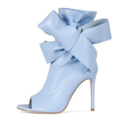 Maiyang Women Open Round Toe Side Bowknot Ankle Boots Pull on Stiletto High Heels Trendy Party Prom Daily Booties Size 4-16 US2