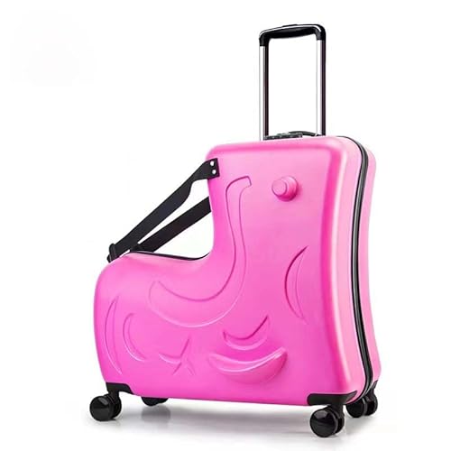 CRODY Kids Luggage On Wheels Ride On, Children's Trolley Case Universal Wheel Travel Suitcase, Carry On Tollder Luggage, with Wheels SuitcaseTo Kids Aged 6-12 Years Old,Peach,24 inch