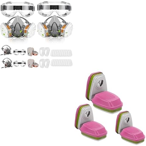 Respirator Mask, (2 Set) Respirators Gas Mask with Filters and Safety Goggles, Reusable Professional Respirator Against Dust, Gas, Chemicals, Organic Vapors for Painting, Resin, Family Decoration Work Cover
