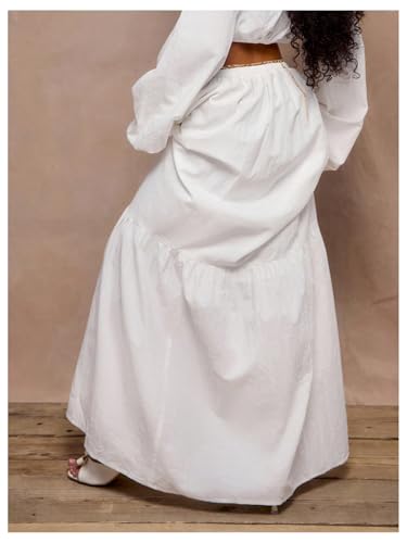 GORGLITTER Women's Flowy Maxi Skirt Boho Ruffle Hem Elastic Waist Long Skirts Fall Trendy Vacation3