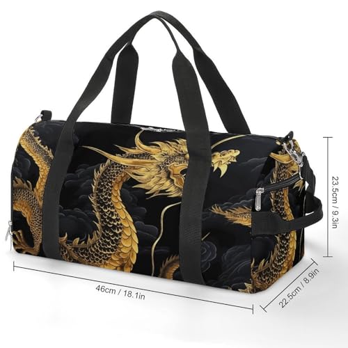 Sac de gym imprimé dragon jaune et zippé avec compartiments
