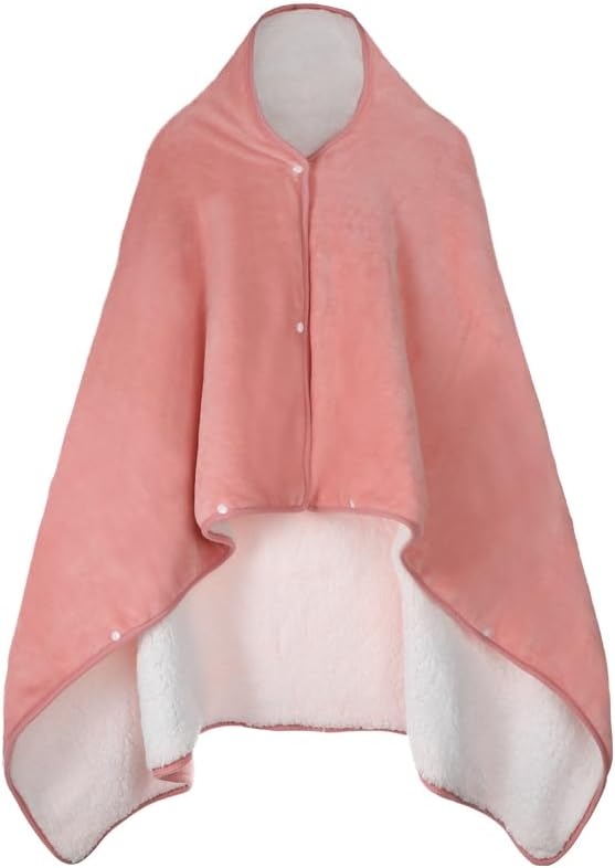 Wearable Blanket Shawl Coral Throw Soft Sherpa Poncho Wrap Sofa Snap Button Closure Warm Office Nap Sleeping Home Watching TV Air Conditioning Blanket Cape Cover Bed Sofa Car Blanket