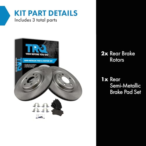 Image of TRQ Rear Brake Pad and Rotor Set Semi Metallic Compatible with 2013-2016 Audi Q5 2010-2016 S4 2010-2017 S5 2014-2017 SQ5