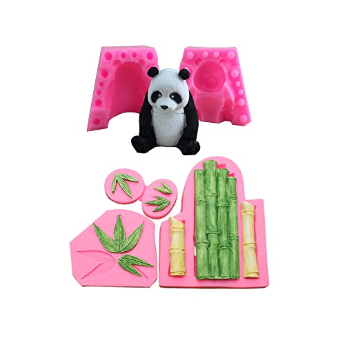 4Pcs/Set 1Pcs Panda Mold 3 Pcs Bamboo Leaf Mould Soft Silicone Bake Decorating Tools Resin Art For Fondant Chocolate Candle Candy Soap Making #TOP13