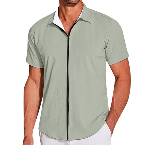 Men's Front Full Zipper Shirts Short Sleeve Summer Casual Workout Slim Fit Lapel Shirts Hawaiian Beach Blouses