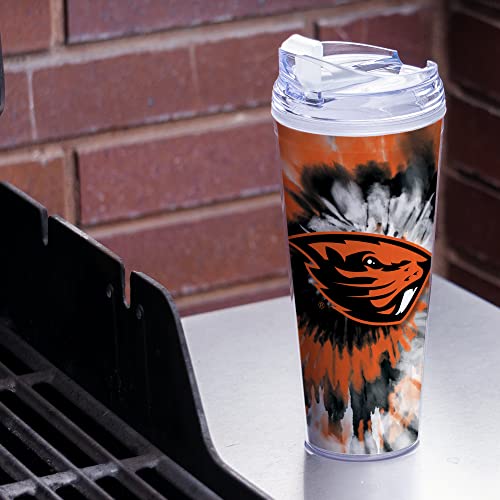 Image of Rico Industries NCAA Glitter 24oz Acrylic Glitter Tumbler with Hinged Lid, Officially Licensed Double Wall Tumbler with Straw