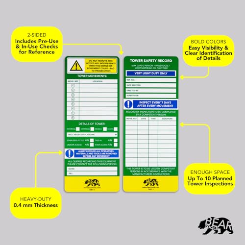 Image of BearTOOLS Tower Inspection Record Kit - Mobile Moving Platform Safety Safe Working Loads Movement References(Holder + 2 Inserts + Marker)