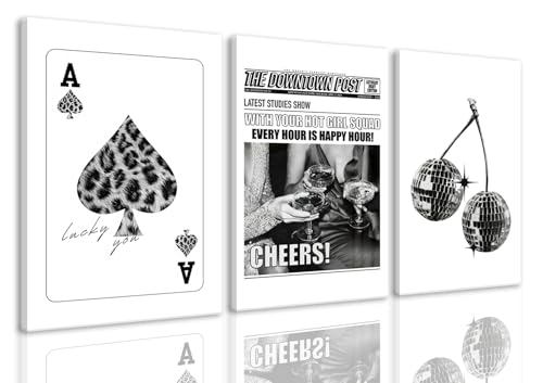 BingruiArt Trendy Black and White Wall Art Funky Bar Cart