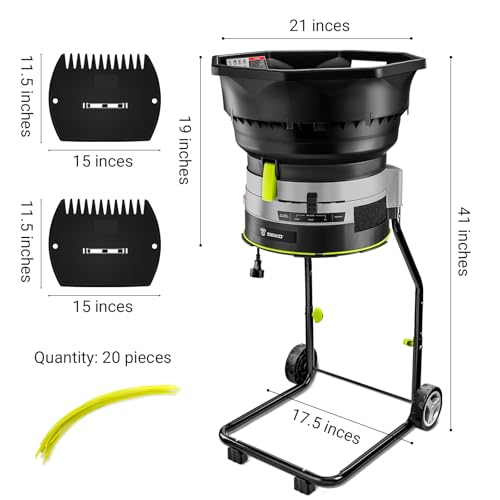 Image of Electric Leaf Mulcher /Shredder: DEKOPRO 15-Amp 8200RPM Motor for 17:1 Reduction Ratio, Adjustable Control Dia with Leaf Scoops Spade and 20 Cutting Lines