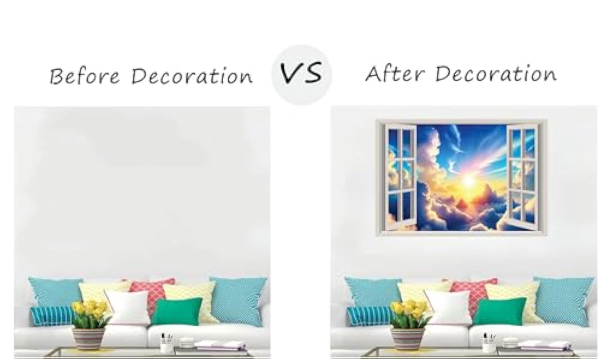 3D Scenic Clouds Sunset Sky View Wall Decal, Removable Vinyl Art