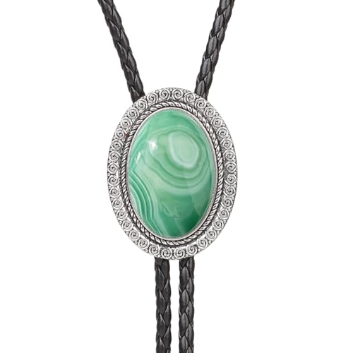 Image of Jeilwiy Bolo Tie for Men Real Stone Westwern Cowboy Ties Silver Bolos Women Leather Necktie Gift for Birthday Christmas