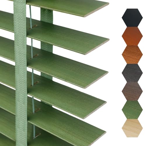 Genérico Persiana Veneciana de Madera Natural, Persianas Horizontales Lamas 50mm, Cortinas De Privacidad Blackout 45 60 80 90 120 150 160cm Estores De Parasol para Ventanas Oficina Casa(Green)