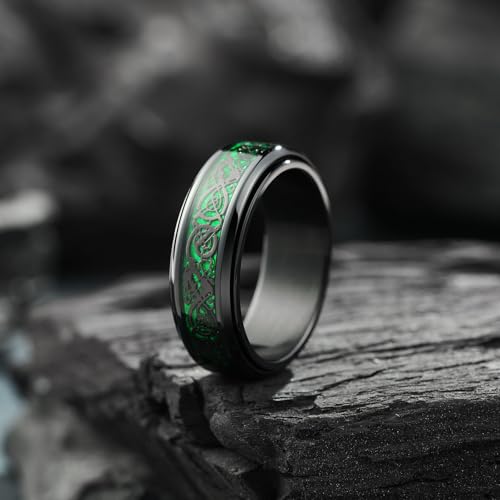 Image of King Will 316L Stainless Steel Spinner Ring for Men Women- 8mm Width Fidget Ring with Dragon /Celtic Knot Pattern, Stress Anxiety Relief Comfort Fit Wedding Band