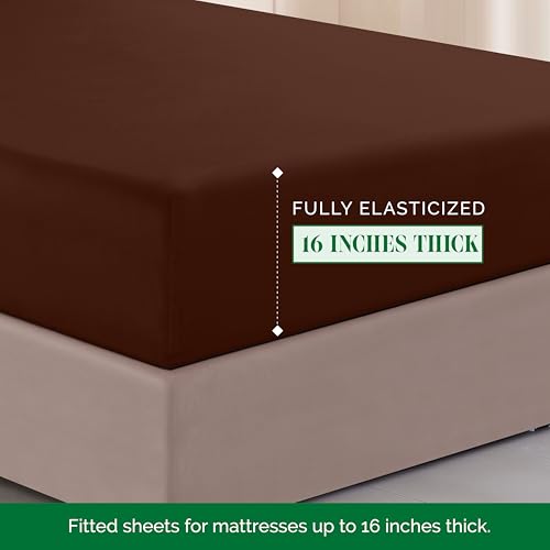 Image of Elegant Comfort Luxurious 1500 Premium Hotel Quality Microfiber Three Line Embroidered Softest 4-Piece Bed Sheet Set, Wrinkle and Fade Resistant, King, Chocolate Brown
