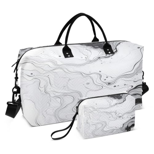 Sac de sport de natation marbre blanc grand format voyage avec trousse de maquillage fille