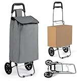 # Design Pliable et Facile à Ranger # Le chariot d'épicerie se plie facilement en une forme compacte, s'adaptant parfaitement à votre coffre, votre garage et sous le lit et le canapé pour un rangement gain de place. De plus, ne pesant que 1,5 kg, ce chariot à roulettes peut être facilement transporté partout où vous le souhaitez.