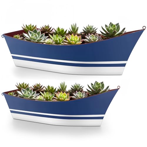 Afarnook 2 Pcs Metal Boat Planters - Garden Boat Planters Nautical Metal Flower Tubs for Herbs, Succulents, Potted Plants, or Wedding Birthday Party Tabletop Decor