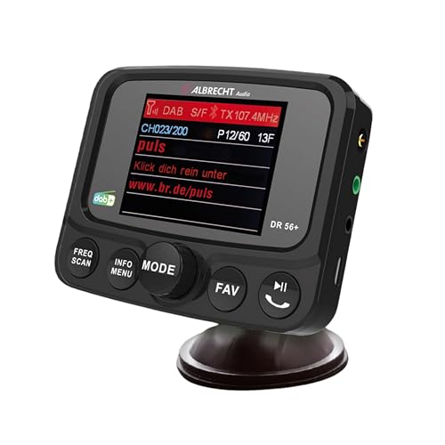 Albrecht DR 56+ DAB+ Adapter zum Aufrüsten von Auto-Radios mit TFT Display, 27256, mit FM-Transmitter für Musik-Streaming über das Handy, schwarz