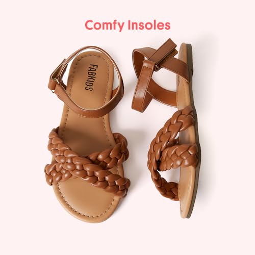 Image of FabKids Girls Braided Open Toe Ankle Strap Flat Lightly Padded Sandals Summer Holiday Party Dress Shoes for Toddler Little Kid Big Kid