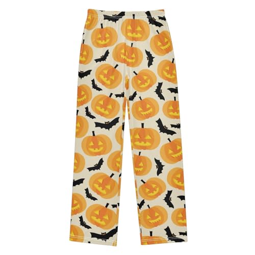 Evil Pumpkins Bat Boys Long Pants Soft Trousers Elastic Waist Kids Lounge Bottoms with Pockets S-XL