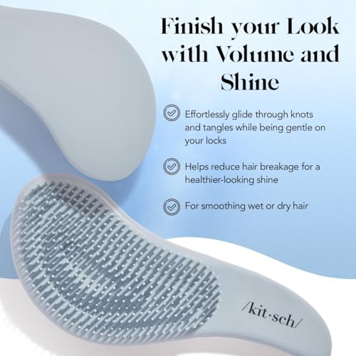 Image of Kitsch Detangle Brush - Gentle Curly Hair Brush All Hair Types - Haze Blue | Flexible Bristles for All Hair Types - Dry or Wet Detangling Hair Brush for Women & Men, Detangle Brush for Adults & Kids
