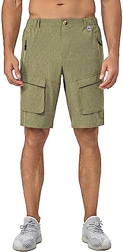 Mapamyumco Men's Hiking Shorts, Quick Dry Shorts Lightweight Cargo Work Shorts with Zipper Pockets, Suitable for Hiking Olive Heather XL